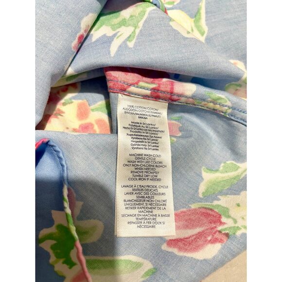 Chaps button up shirt no iron blue spring summer floral easter casual women Lp - Picture 4 of 5